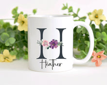 Load image into Gallery viewer, floral alphabet personalised mug, birthday gift, mother;s day, teacher&#39;s gifts
