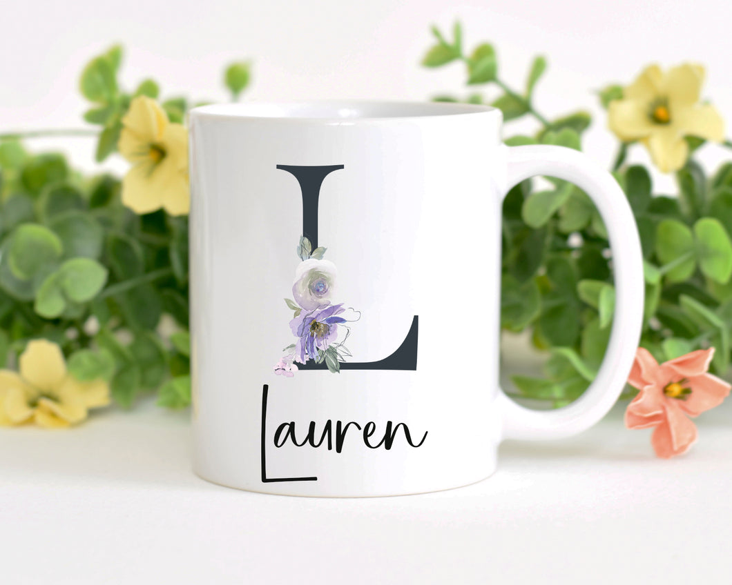 floral alphabet personalised mug, birthday gift, mother;s day, teacher's gifts